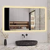 Biubiubath 120x70cm LED Badspiegel mit Bluetooth und Uhr,Badspiegel mit Beleuchtung,Touch,Beschlagfrei,Badezimmerspiegel…