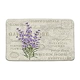 Badematte mit Vintage-Blumenmotiv, lila Lavendel, Provence, Retro-Postkarten-Hintergrund, Khaki-Grün,…