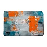 ZNLSU Türkis-grau-orange Badematte, gebranntes Blau, Blaugrün, Orange und Grau, abstrakte Pinselstriche,…