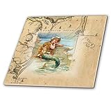 3dRose CT 204851 _ 1 Print of Vintage Map äußeren Banken mit Meerjungfrau Keramik Fliesen, 10,2 cm