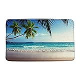 AMFD Badematte mit Strandansicht, Ozean, Strand, Hawaiianische tropische Palme, grüne Blätter, Meereswellen,…