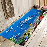 Badteppich und Fußmatte, Motiv: blauer Delfin, 17 mm dick, Memory-Schaum, rutschfest, saugfähig, super…