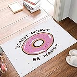 Weich Badezimmerteppich 50x80 cm,Old Pink Funny Donut Worry Be Happy Vintage Wall Food Drink Quote Retro…