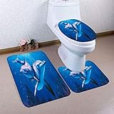FGHJSF Badezimmermatten und Teppiche Blauer Delfin 3-teiliges Badteppich-Set Toilettensitzbezug und -vorleger, Badezimmer-Garnitur, U-förmiger Teppich, Matte
