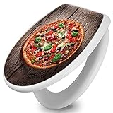 banjado® Toilettendeckel mit Absenkautomatik 44x37cm mit Motiv Pizza - WC Brille Soft Close - hygienischer…