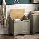 Home Discount Bath Vida Priano Badezimmer-Wäscheschrank, Aufbewahrungsschrank, Holzkorb, grau, Grey…