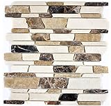 Mosaik Fliese Marmor Naturstein beige braun Brickmosaik Castanao Biancone für BODEN WAND BAD WC DUSCHE…