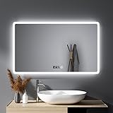 HY-RWML Badspiegel 100x60cm Wandspiegel Badezimmerspiegel Uhr 3 Lichtfarbe mit Beleuchtung Touch Schalter…