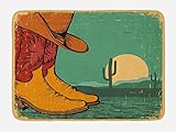 Lunarable Western-Badematte, Wüstenlandschaft, Vintage-Stiefel und Hut, grungy Old Display Cowboy, Plüsch-Badezimmerdekor-Matte…