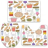 Badteppich-Set 3-teilige, rutschfeste,Fast Food Schriftzug Aliment Doodle Ice Cream Sandwich Hamburger…