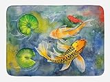 Lunarable Koi Fish Badematte, Lillies Meereslebewesen, bunte Aquarellzeichnung von göttlichem Tier,…