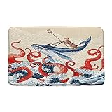 JIRGIXA Badematte mit nautischem Oktopus, roter Ozean, Kraken, nautisches Tier, Oktopus, Tentakel, japanische…