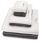 SEMAXE Handtuch-Set, gekämmte Baumwolle, 6-teilig, saugfähig, weich, Badetuch mit Aufhängeschlaufe, 2 Badetücher, 2 Handtücher, 2 Waschlappen (graues und weißes Handtuchset)