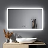 HY-RWML Badspiegel 100x60cm Badezimmerspiegel mit Beleuchtung Touch Schalter Uhr 3 Lichtfarbe Rechteckiger…