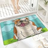 Badematte, rutschfest Waschbar Badezimmerteppich 60x100 cm,Englische Bulldogge Hund Cartoon Illustration,Badvorleger…