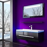 HOMELINE Badmöbel Set Schwarz 60 cm Vormontiert Badezimmermöbel Spiegel mit LED Hochglanz lackiert