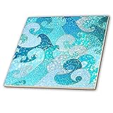 3dRose ct_266850_2 Trendiges Meerjungfrauen-Wellen funkeln blaues Ozean-Kunstglitzer-Muster Keramikfliesen,…