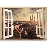 murando - 3D WANDILLUSION 140x100 cm Wandbild - Fototapete - Poster XXL - Fensterblick - Vlies Leinwand - Panorama Bilder - Dekoration - Meer Strand Dünen
