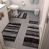 Vaukki 3-teiliges Badezimmer-Teppich-Set, rutschfest, zottelig, Mikrofaser, Badematten-Set, Plüsch,…