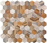 selbst­kle­bende Mosaikfliese ALU grau beige Hexagon metall HolzoptikFliesenspiegel MOS200-2022