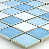 Keramik Mosaik Fliesen Blau Weiss Mix 25x25x5mm