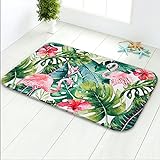 LIVILAN Badteppich mit Flamingo- und tropischen grünen Blättern, weicher Memory-Schaum, rutschfest,…