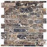 Mosaik Marmor Naturstein beige dunkelbraun Brickmosaik Backsteinverband Castanao Fliesenspiegel Bad…