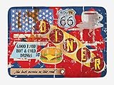Lunarable Route 66 Badematte, Grungy Diner Werbung mit amerikanischer Flagge, Sterne, Lebensmittel-Getränke,…