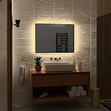 Alasta Spiegel | Osaka Badspiegel 70x50cm mit LED Beleuchtung | LED Farbe Weiß Warm | Beleuchtet Badezimmerspiegel