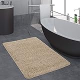 Paco Home Badezimmerteppich Badematte Badteppich Waschbar rutschfest Modern Weich Einfarbig Beige, Grösse:40x55…