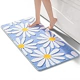 Blaue Badezimmerteppiche, niedliche Gänseblümchen-Badematte, weiße und gelbe Blumendekoration, rutschfester…