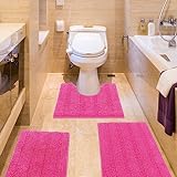 ACCUMTEK Gestreiftes Badezimmerteppich-Set, 3-teilig, ultraweich, rutschfest, Chenille, WC-Vorleger,…