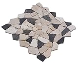 Mosaik Fliese Marmor Naturstein beige schwarz Bruch Ciot BianconeJava für BODEN WAND BAD WC DUSCHE KÜCHE…