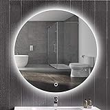 GETZ Runder LED Bad Spiegel, Wandspiegel Badezimmerspiegel LED, LED-Schminkspiegel mit Hintergrundbeleuchtung und Sensor-Touch-Steuerung, 3 Lichtfarben und Dimmbar, IP44 Wasserdicht
