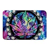 Cannabisblatt Badematte rutschfest Waschbar Marihuana Weed Badvorleger Boho Tie Dye Trippy Blätter Badezimmerteppich…