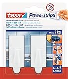 tesa Powerstrips Haken Large TREND - Selbstklebender Wandhaken für Glas, Kacheln, Holz, Kunststoff und andere Untergründe - Weiß