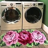 UKELER Teppich für Waschküche, 125 x 65 cm, rosa Rosen, Küchenbereich, rutschfest, saugfähig, Badezimmerteppiche…