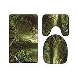 A.Monamour Badezimmer Badematte 3 Teilig Set Grüne Tropische Dschungel Regen Wald Bäume Holzbrücke Natur…