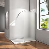 120x200cm Walk in Dusche Duschabtrennung Duschwand 10mm Nano Milchglas frosted Glas Trennwand mit Stabilisierungsstange