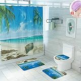 Enhome Badteppich Set 4teilig, Strand Druck Badvorleger Duschvorleger Bad Fußmatten Badezimmermatten…