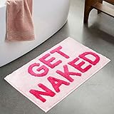 BOVEU Get Naked Badematte, Badezimmerteppich, 43,2 x 61 cm, saugfähig, weich, rosa, maschinenwaschbar,…