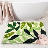 Hexagram Spring Badezimmerteppich, grüner Badteppich, rutschfeste Rückseite, wasserabsorbierend, Bauernhaus-Palmenwedelblätter,…