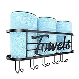 Handtuchhalter zur Wandmontage – gerollter Handtuchhalter mit 5 Handtuchhaken, Organizer, Badetuch und…