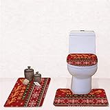 HUGS IDEA 3-teiliges weiches Badezimmerteppich-Set mit Konturmatte + WC-Deckel + Badematte mit rutschfester…