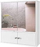 Spiegelschrank Badschrank mit Spiegel Bad Hängeschrank mit Ablage Schminkschrank aus Holz Badspiegelschrank Wandschrank in Weiß 60 x 54,5 x 17,5 cm