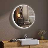 LED Spiegel Lichtspiegel Rund 60 cm Badspiegel Wandspiegel mit Beleuchtung Dimmbar mit Touch-Schalter, Warmweiß/Neutral/Kaltweiß 3000-6400K