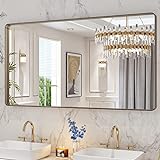 LOAAO 140 x 76 cm Bronze-Badezimmerspiegel für Schminktisch, abgerundet, rechteckig, gebürsteter Bronze-Metallrahmenspiegel,…