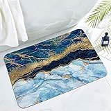 MitoVilla Blau-Gold-Badezimmerteppichmatte, abstrakte Marmor-Badematten für Badezimmer, rutschfest,…