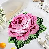 UKELER Rosa Badezimmerzubehör 80 x 60 cm Rose Blumen-Badteppich rutschfest, maschinenwaschbar, trocknergeeignet,…