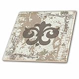 3dRose Gray Fleur De Lis on a Grunge Background-Ceramic Tile, 6" (ct_78558_2)